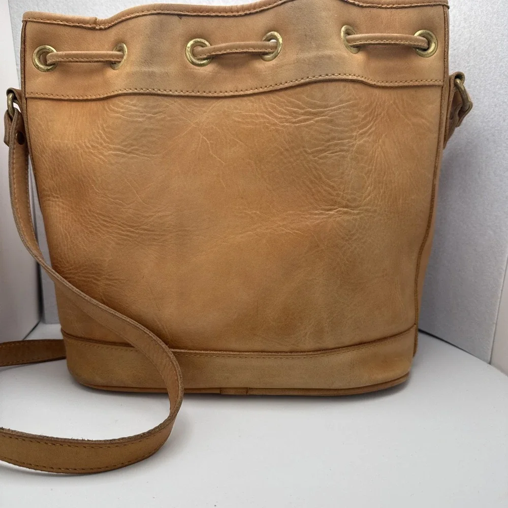 King Ranch Vintage Leather Bucket Purse Camel Color Made In USA Shoulder Bag